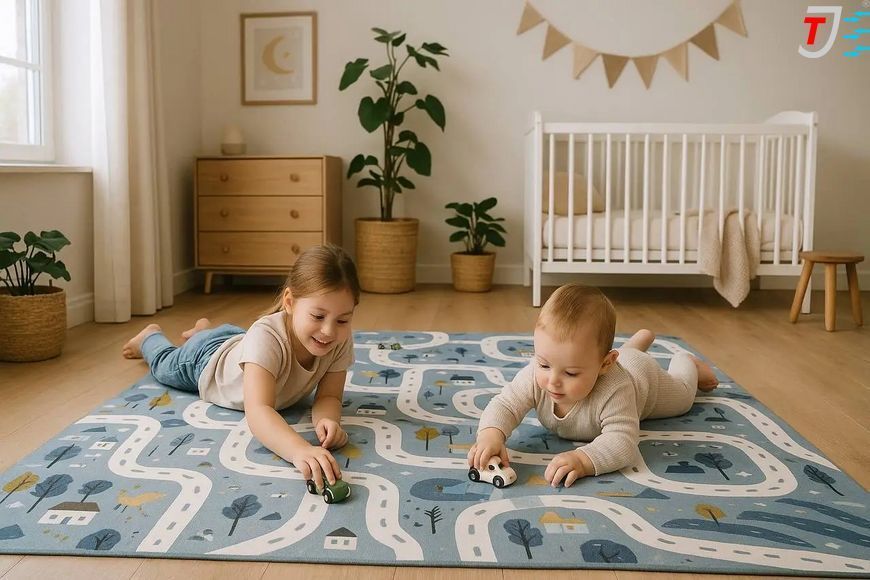 Дитячий ігровий термокилимок 120&times;120 см, 8 мм &laquo;Лісове містечко+Хвиля&raquo;. Килимок для повзання, розвивальний та для ігор. TERMOIZOL&reg; 551 фото